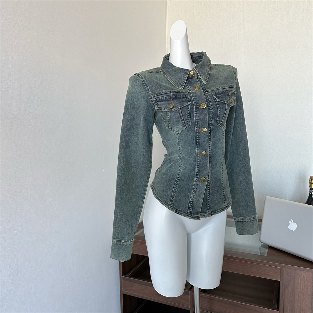 american-retro-blue-denim-shirt-with-polo-collar-for-women_3 American Retro Blue Denim Shirt with Polo Collar for Women