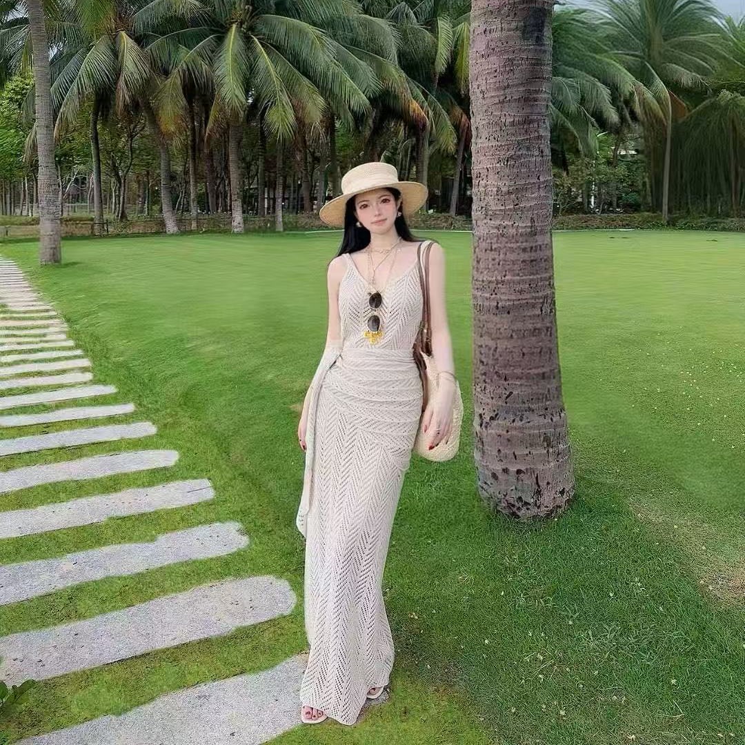 French Elegant Knit Three-Piece Set for Women Summer 2025 Sleeveless Halter Top and Bodycon Skirt
