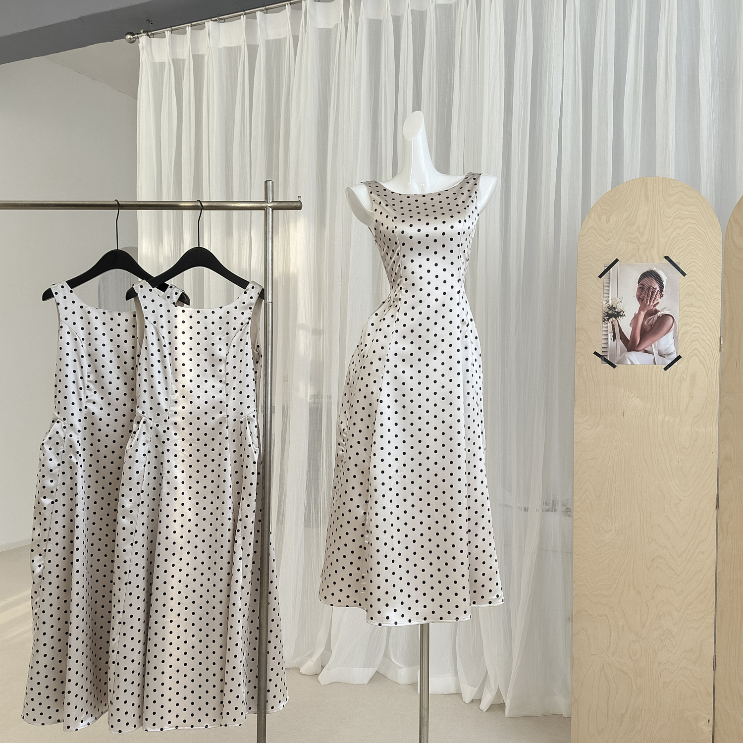 french-romantic-polka-dot-off-shoulder-tie-waist-a-line-long-dress French Romantic Polka Dot Off-Shoulder Tie-Waist A-Line Long Dress