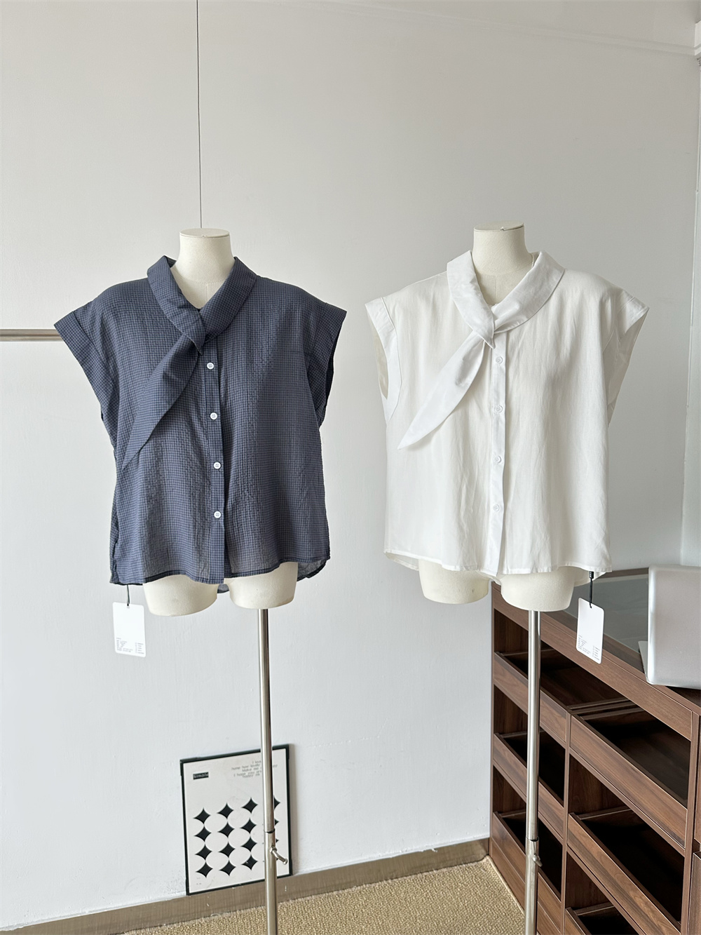 Korean Minimalist Casual Niche Slimming Loose Tie-Neck Shirt 2025 Summer Women's Fashion Versatile Solid Color Top