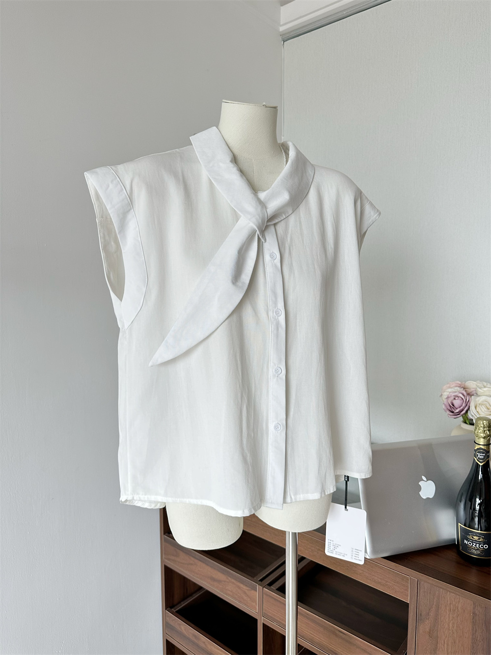 Korean Minimalist Casual Niche Slimming Loose Tie-Neck Shirt 2025 Summer Women's Fashion Versatile Solid Color Top