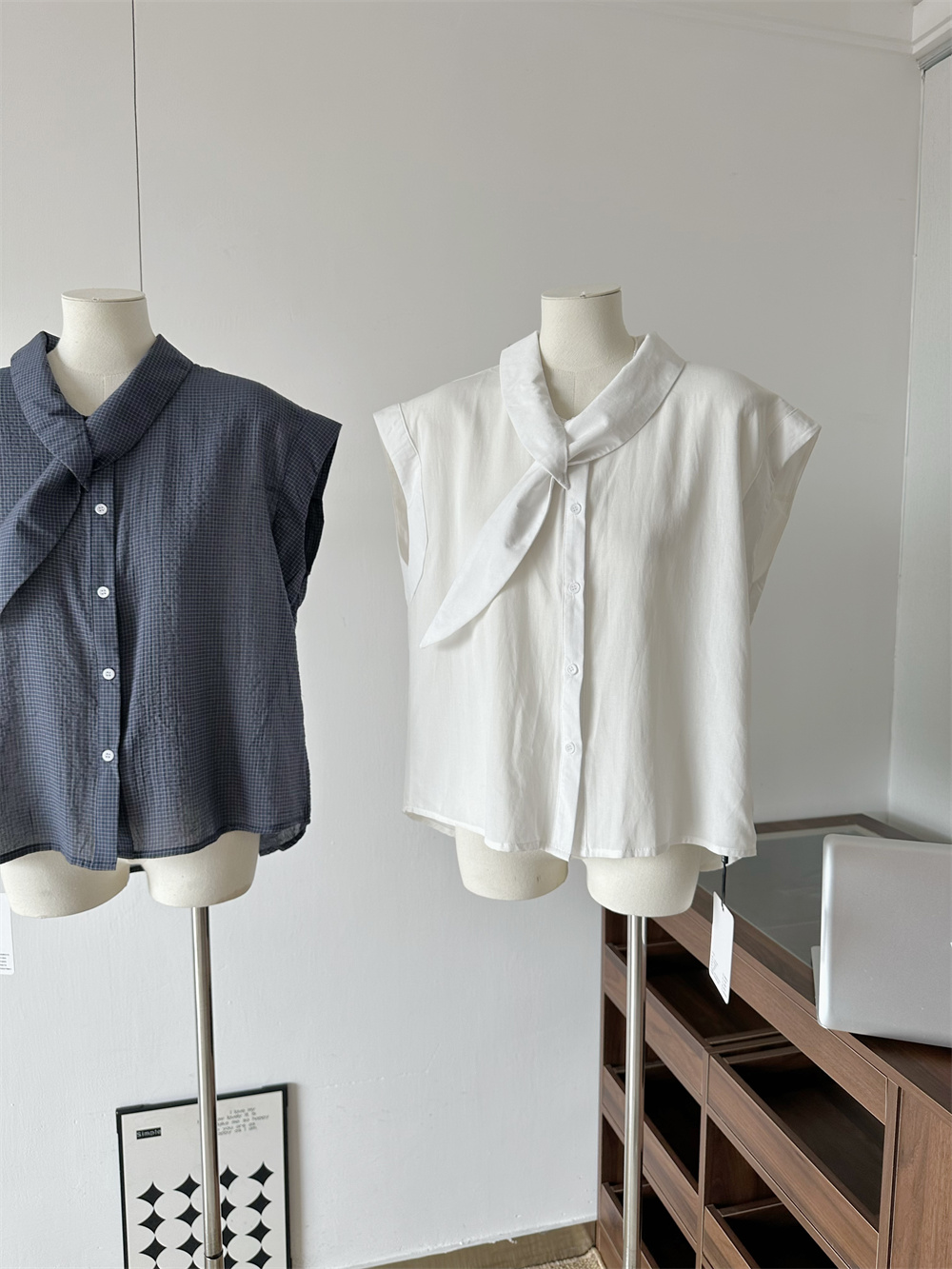 Korean Minimalist Casual Niche Slimming Loose Tie-Neck Shirt 2025 Summer Women's Fashion Versatile Solid Color Top