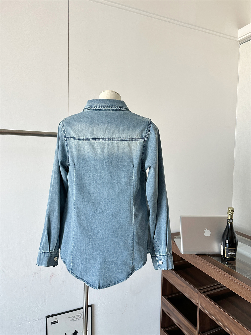 L.L STUDIO Early Spring American Retro Blue Denim Shirt with Polo Collar