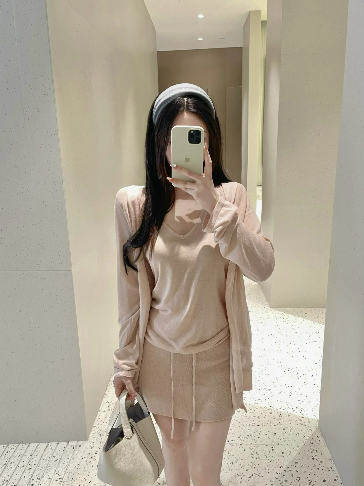 Pink Three-Piece Knit V-Neck Cardigan Set for Women Summer 2025