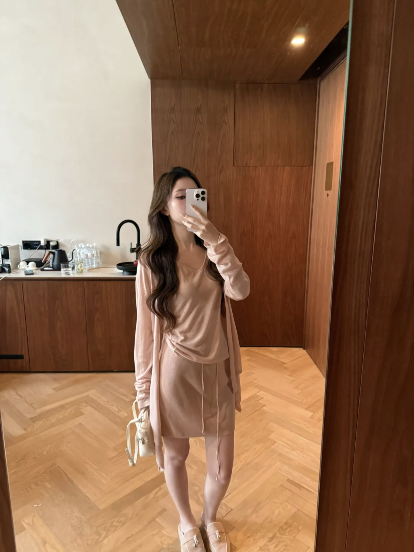 Pink Three-Piece Knit V-Neck Cardigan Set for Women Summer 2025