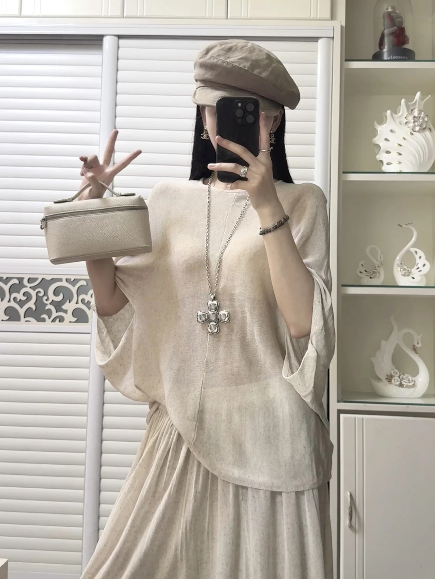 Summer Short Sleeve T-Shirt Set for Women Casual Lazy Batwing Sleeve Loose Round Neck Top and Skirt