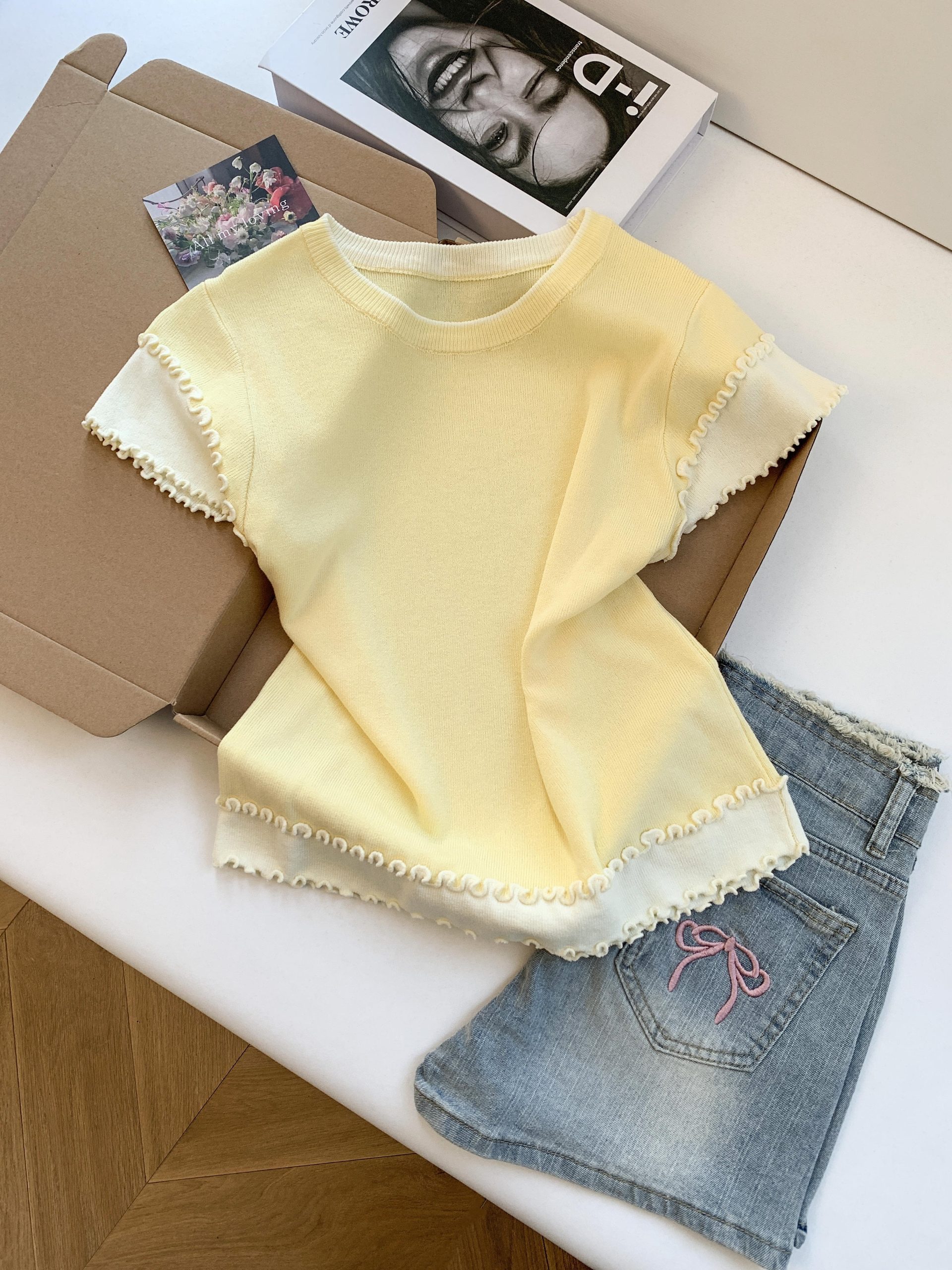 Women's Color Block Knit T-Shirt Short Sleeve Summer Layered Look Top