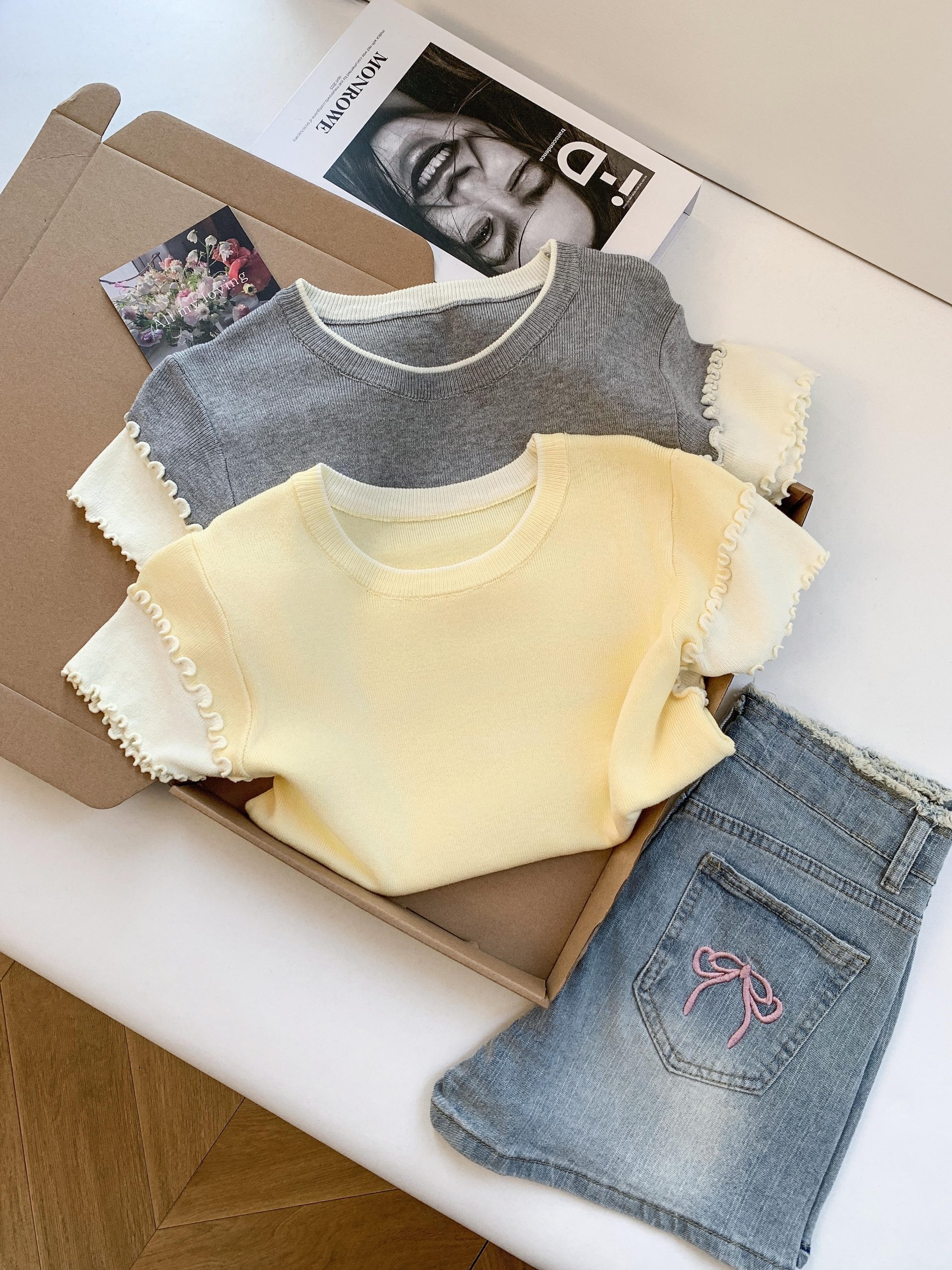 Women's Color Block Knit T-Shirt Short Sleeve Summer Layered Look Top