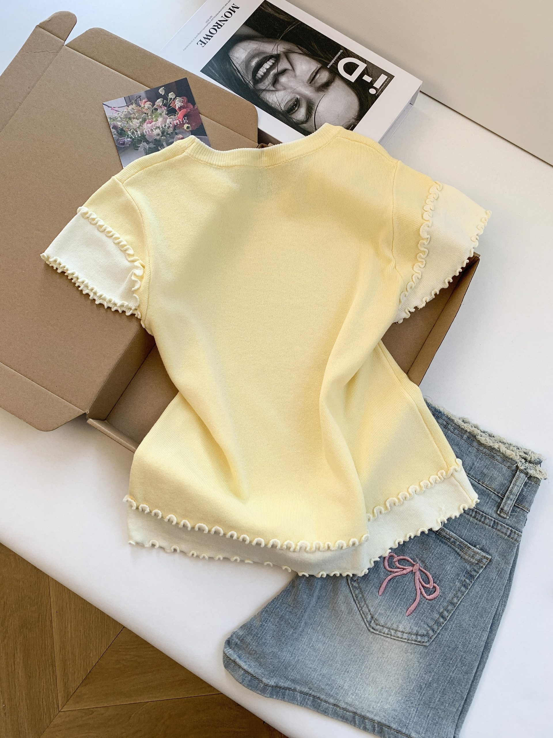 Women's Color Block Knit T-Shirt Short Sleeve Summer Layered Look Top