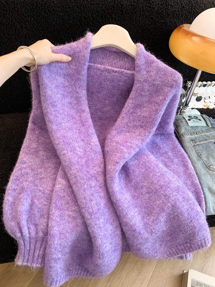 Women's Cozy Loose Knit Cardigan Sweater Mid-Long Lantern Sleeve