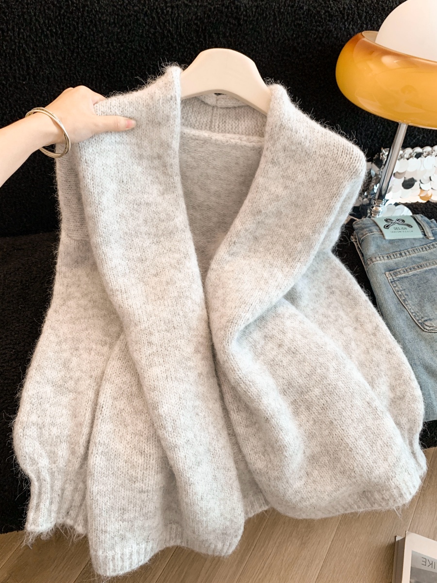 Women's Cozy Loose Knit Cardigan Sweater Mid-Long Lantern Sleeve