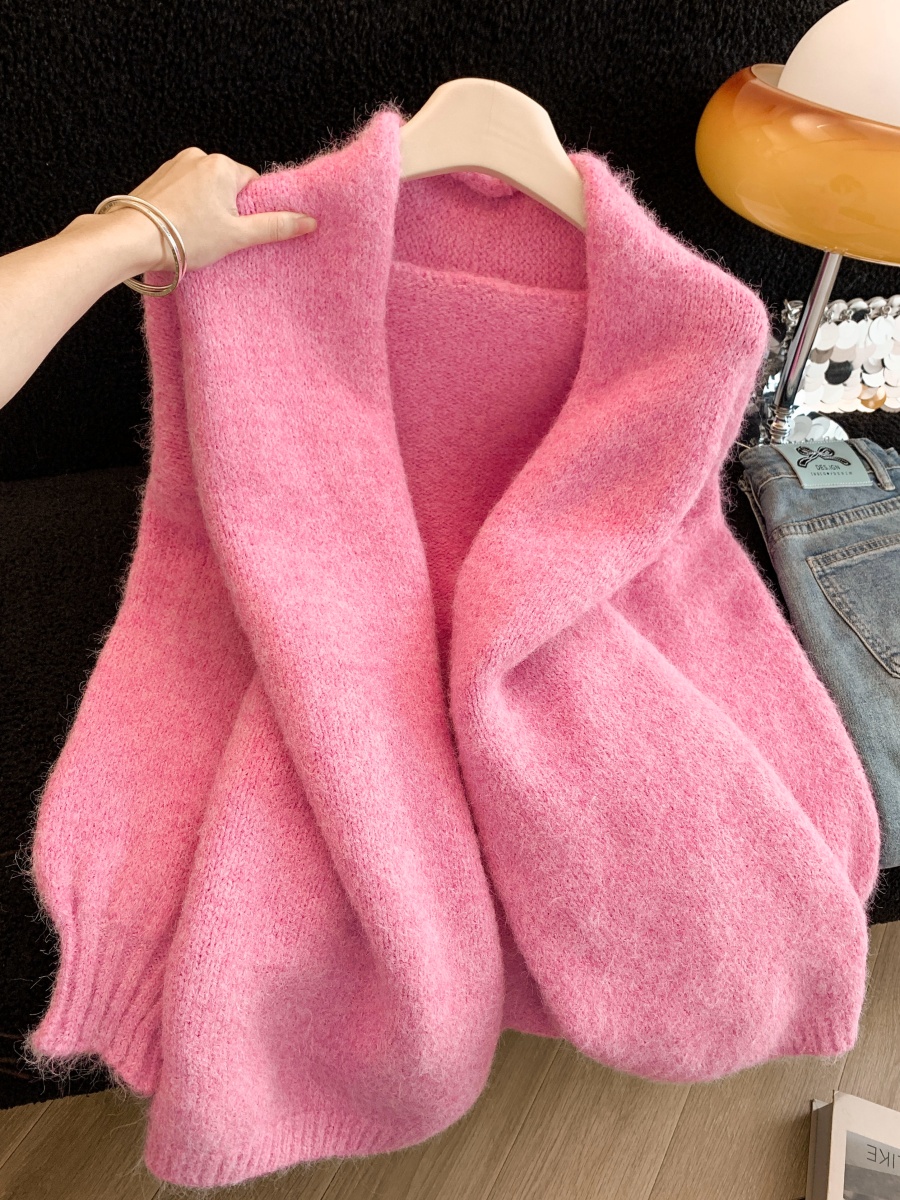 Women's Cozy Loose Knit Cardigan Sweater Mid-Long Lantern Sleeve