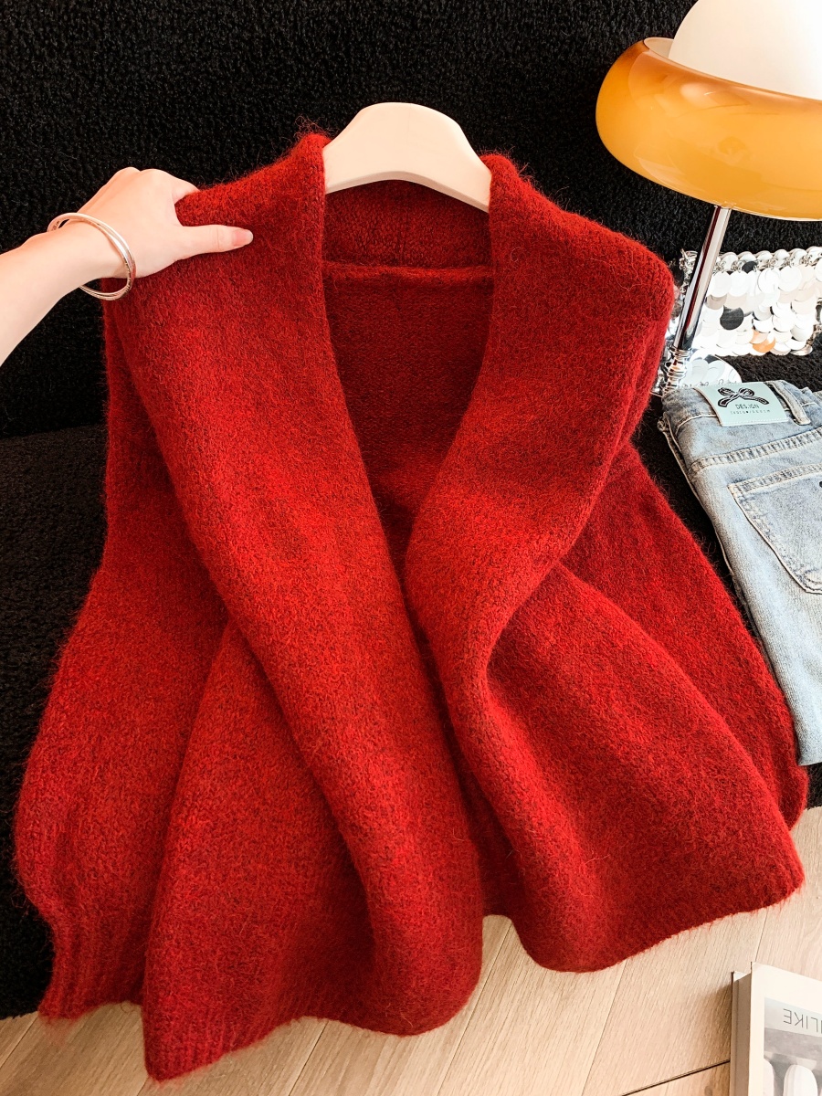 Women's Cozy Loose Knit Cardigan Sweater Mid-Long Lantern Sleeve