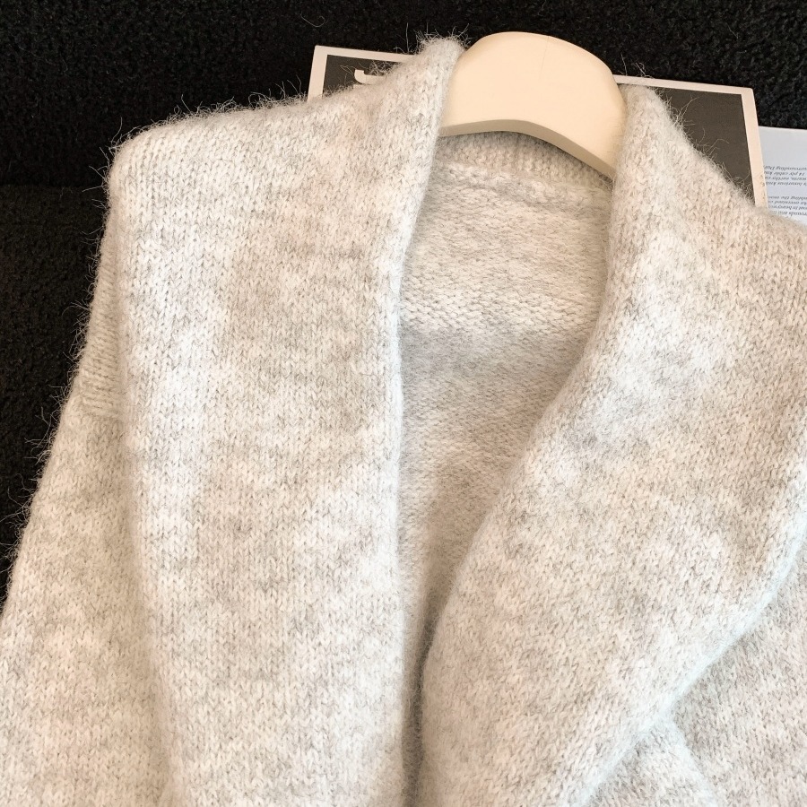 Women's Cozy Loose Knit Cardigan Sweater Mid-Long Lantern Sleeve