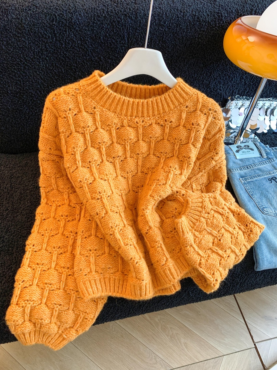 Women's Cozy Textured Knit Pullover Sweater Korean Retro Soft Short Top