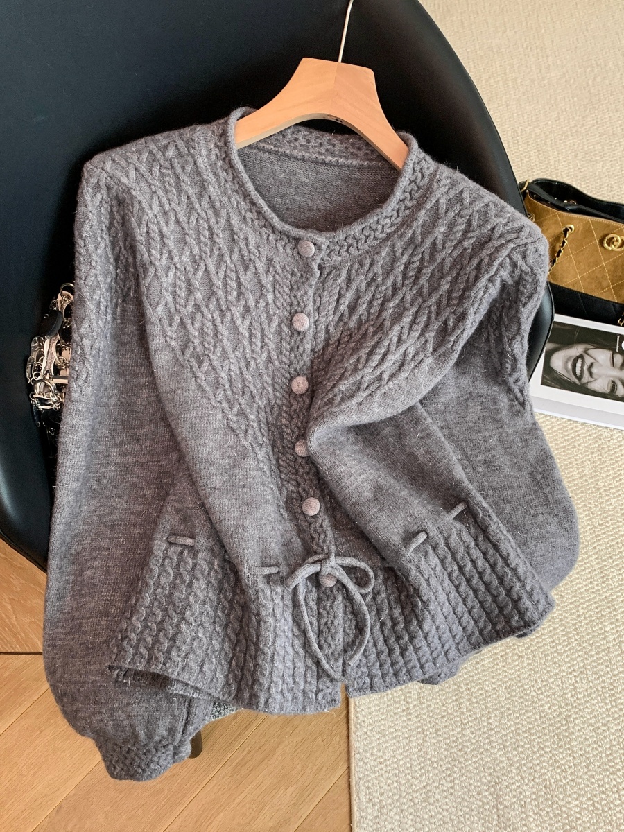 Women's Elegant Cable Knit Drawstring Waist Cardigan Sweater 2026 Fall Winter