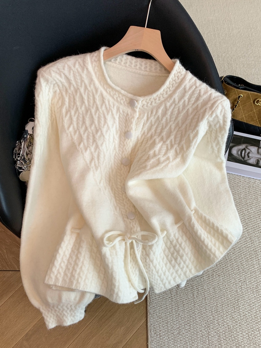 Women's Elegant Cable Knit Drawstring Waist Cardigan Sweater 2026 Fall Winter