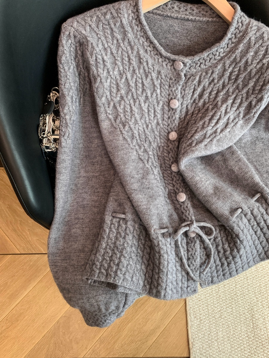 Women's Elegant Cable Knit Drawstring Waist Cardigan Sweater 2026 Fall Winter