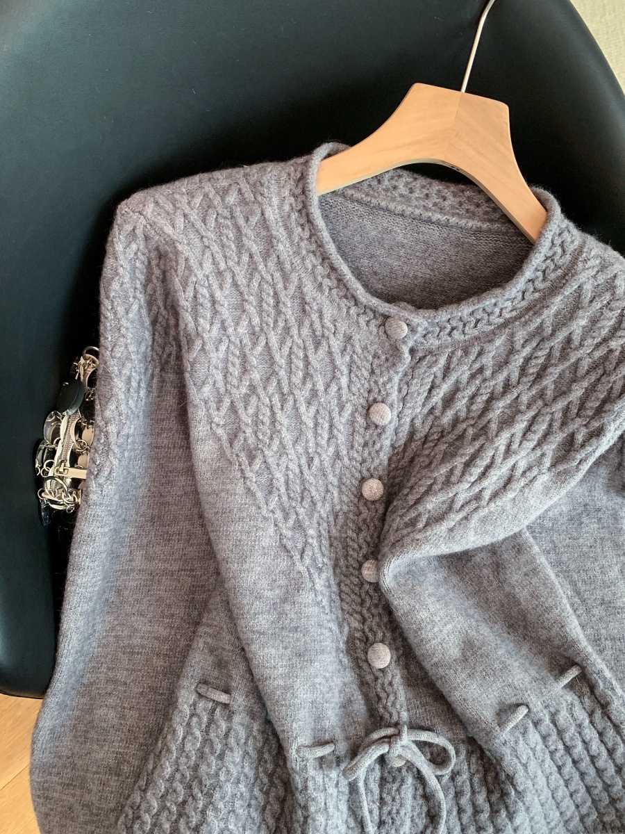 Women's Elegant Cable Knit Drawstring Waist Cardigan Sweater 2026 Fall Winter