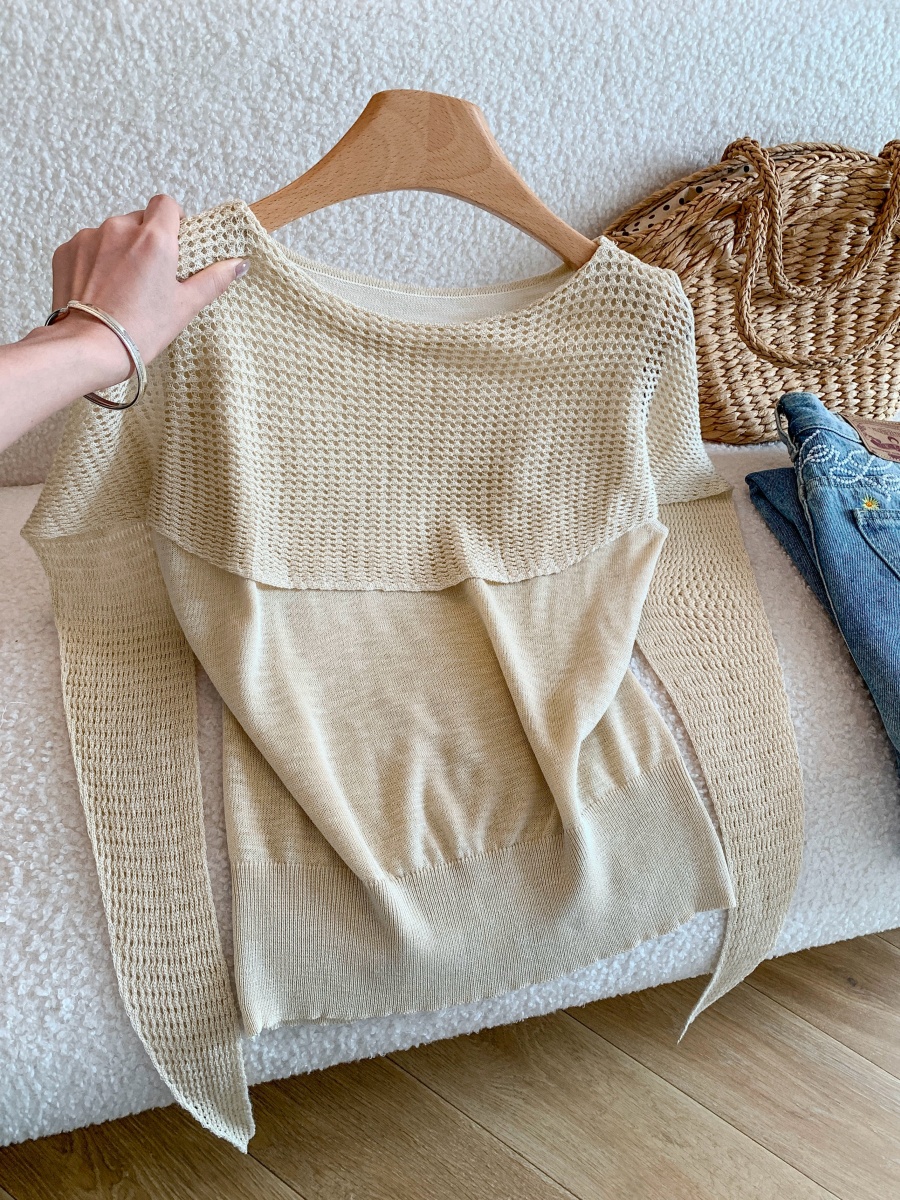 Women's Summer French Style Hollow Out Short Sleeve Knit Top