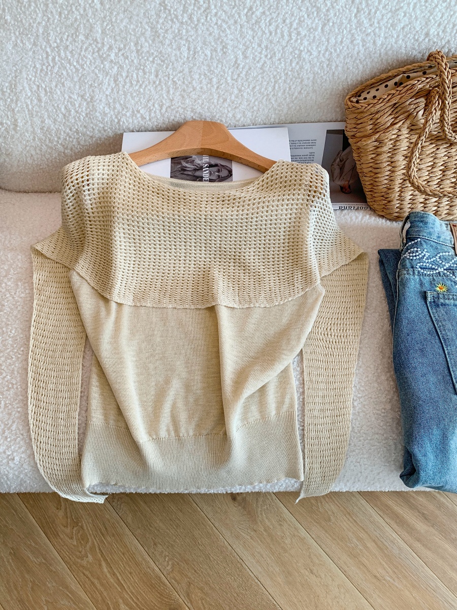 Women's Summer French Style Hollow Out Short Sleeve Knit Top
