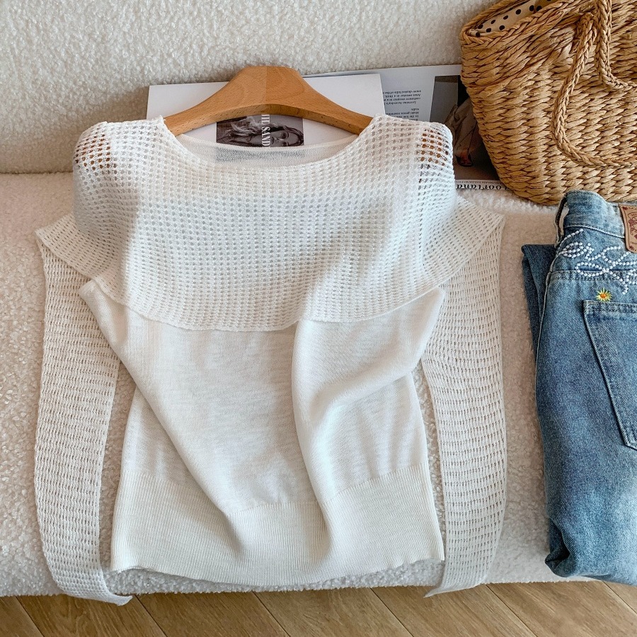 Women's Summer French Style Hollow Out Short Sleeve Knit Top