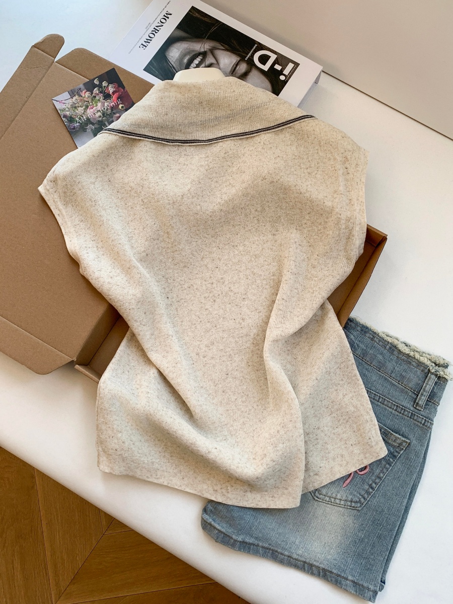 Women's Summer Knit Top with Removable Color-Block Scarf Two-Piece Set