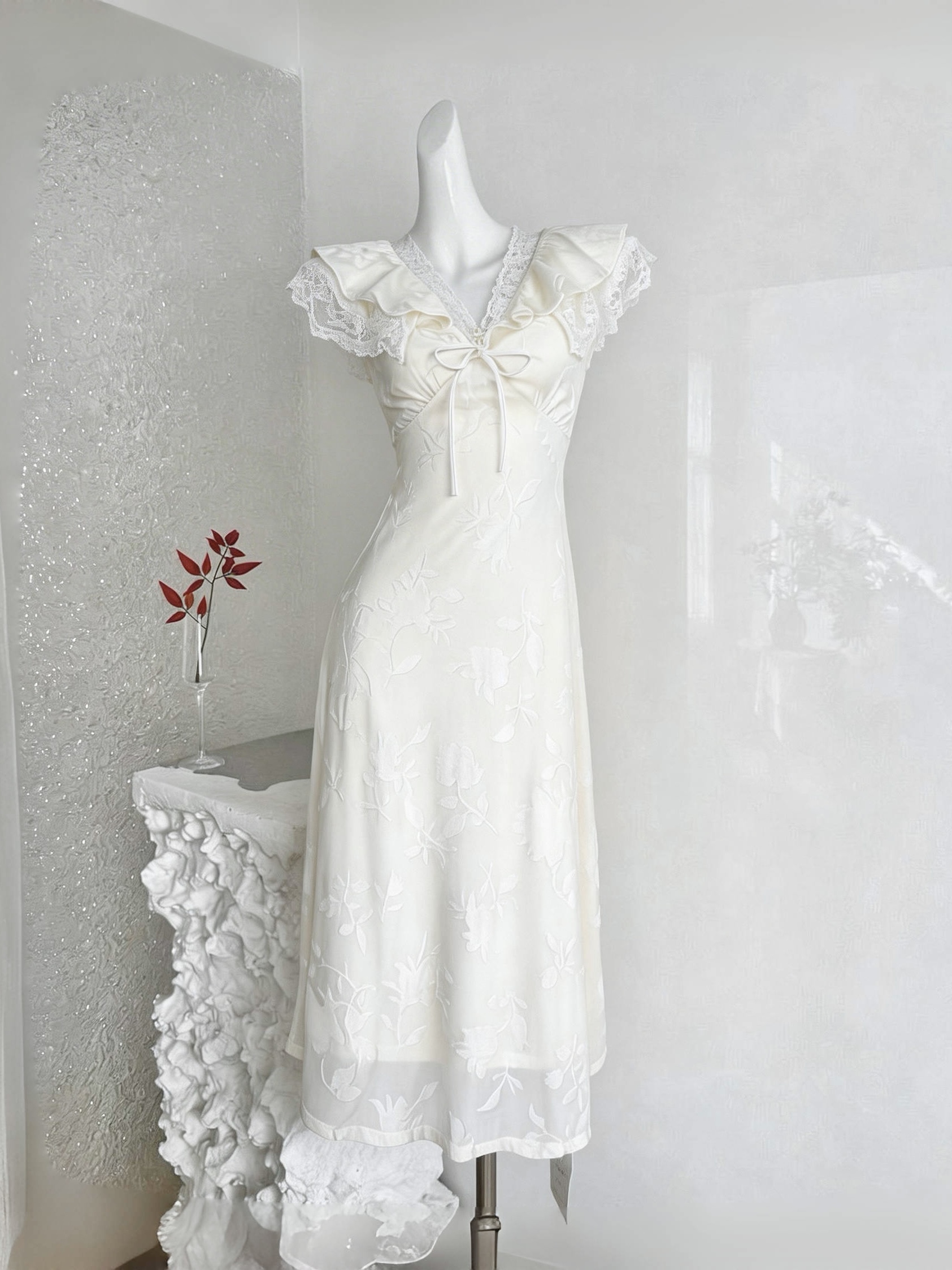womens-v-neck-fairy-dress-with-lace-up-and-flocking-detail Women's V-Neck Fairy Dress with Lace-Up and Flocking Detail